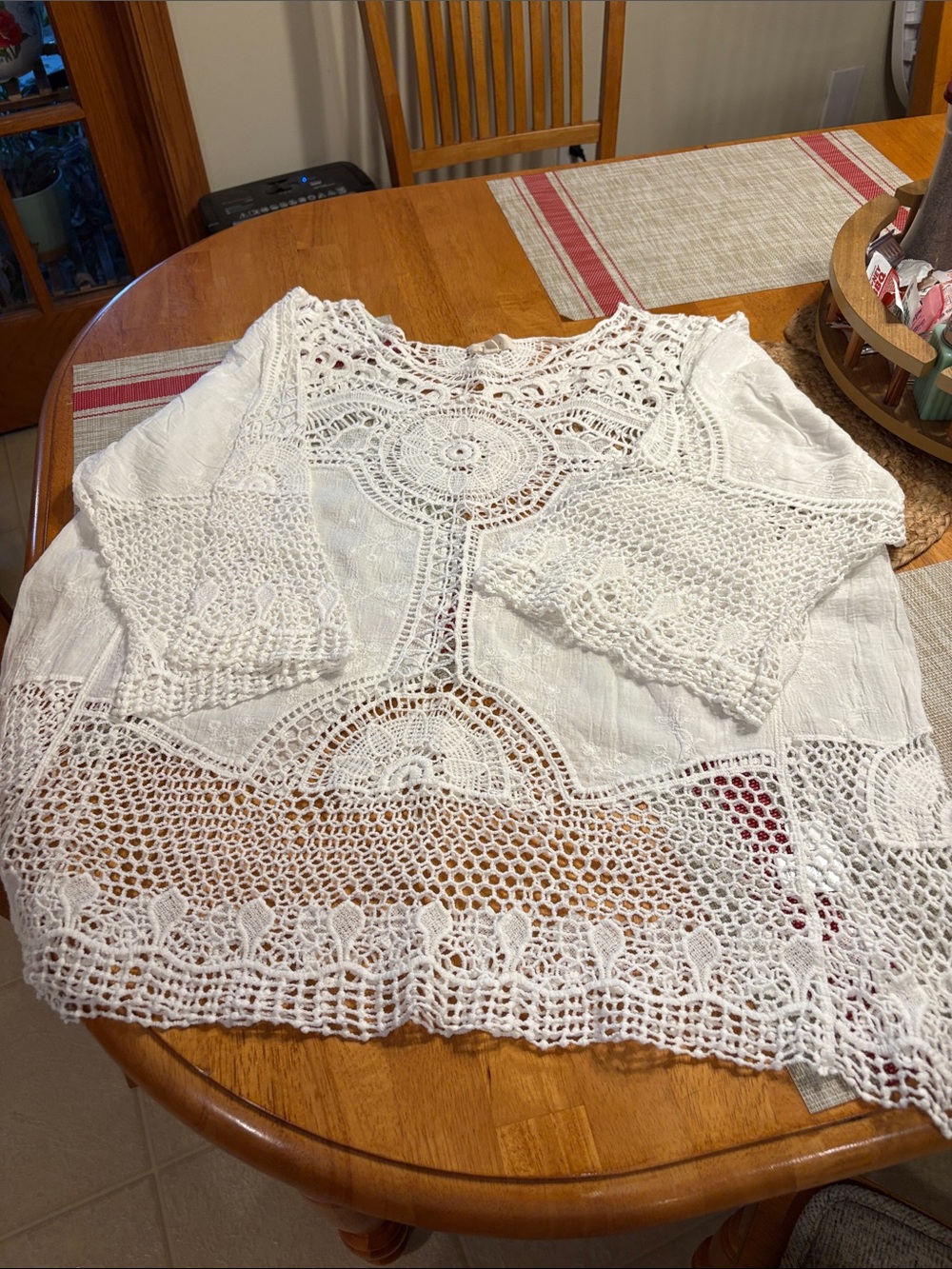 Women's White Crochet Lace Peasant Top